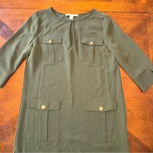 Diane von Furstenberg Army Green 3/4 Sleeve Dress with Gold Buttons on Pockets 6